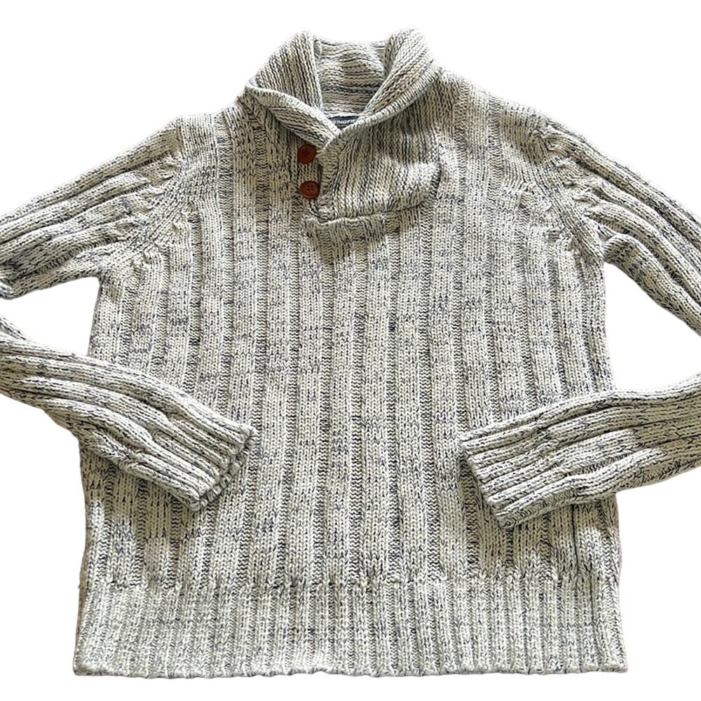Springfield Mens Small Blue & White Cotton Knit Sweater Marled Pullover Y2K